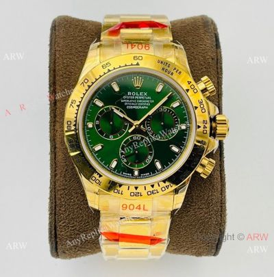 Swiss Clone Rolex Daytona VRF 7750 Emerald Green Dial Yellow Gold Watch